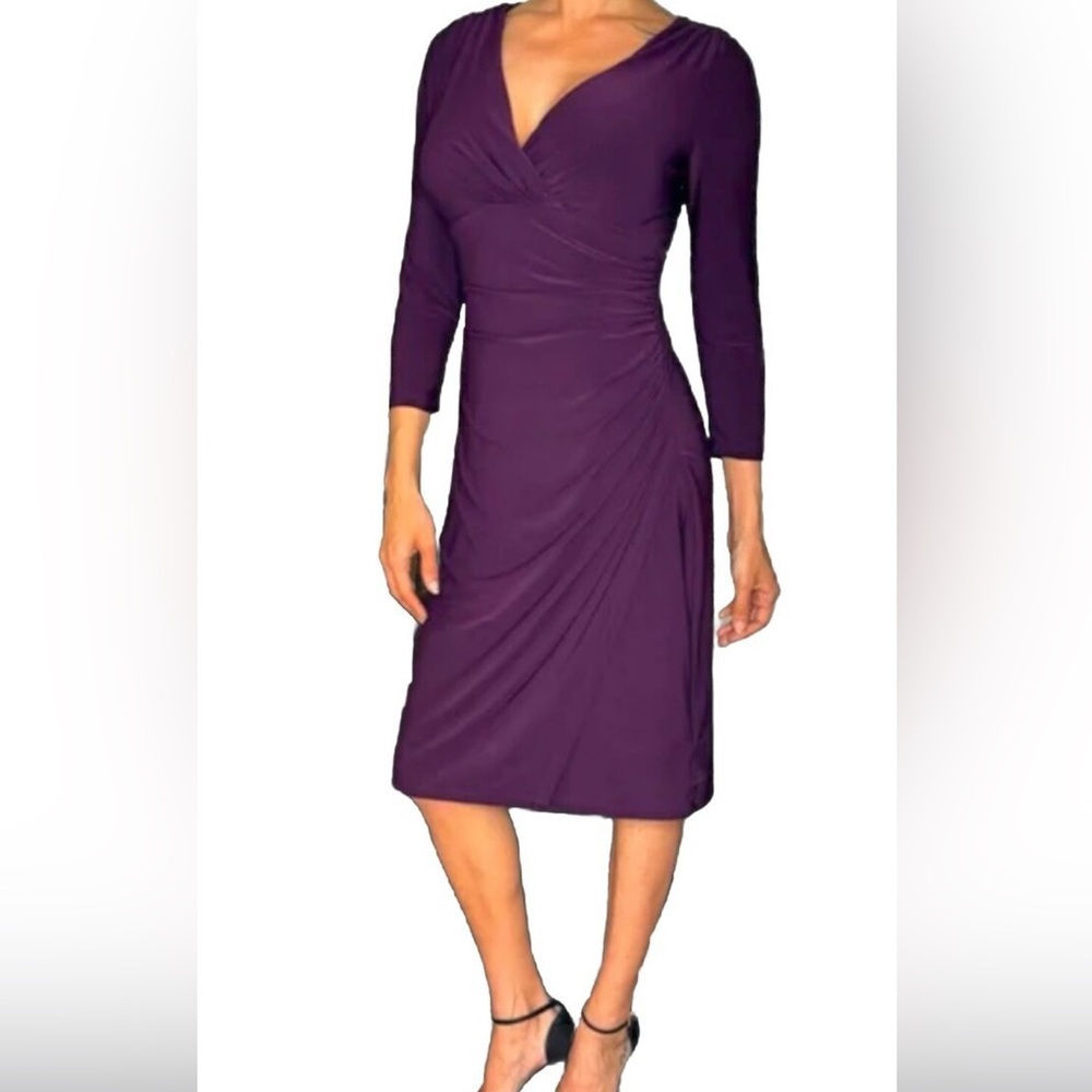 Ralph Lauren Purple V-Neck 3/4 Sleeve Sheath Dress
